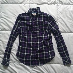 Purple Black and Gray Plaid Flannel Blouse Size M